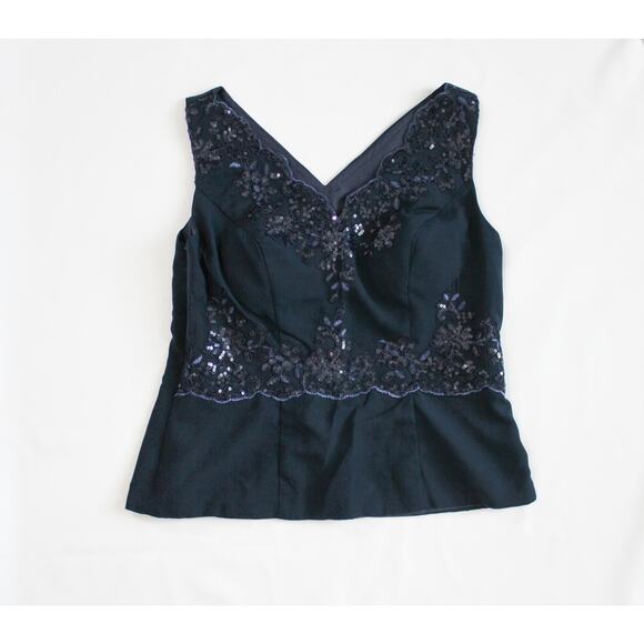 Navy Blue US Size 12 Sequin Embroidered Cocktail Top Evening Party Blouse Formal - Picture 2 of 6